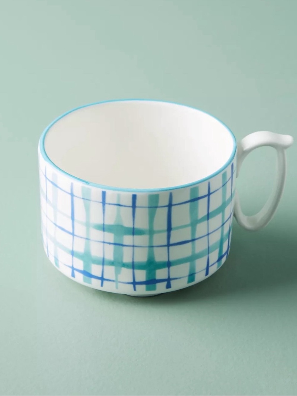 Adorable Anthropologie Hilde Plaid Mug, 15 oz